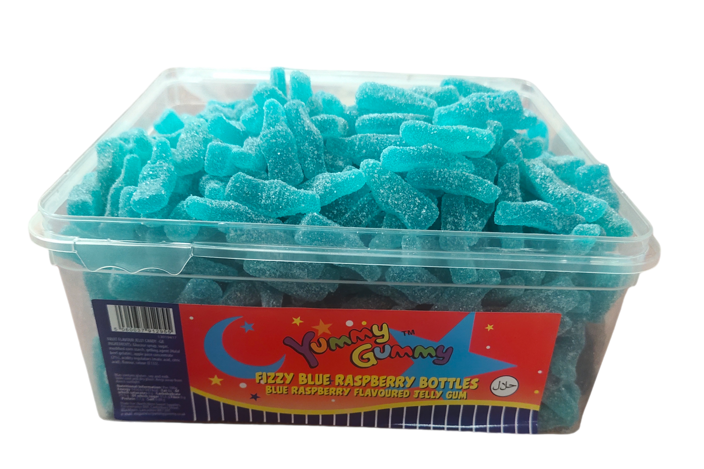 Yummy Gummy Fizzy Blue Raspberry 800g Tub. HALAL Gummy Sweets.