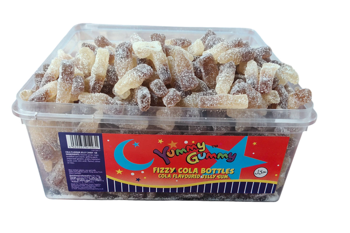 Yummy Gummy Fizzy Cola Bottles 1kg Tub. HALAL Gummy Sweets.