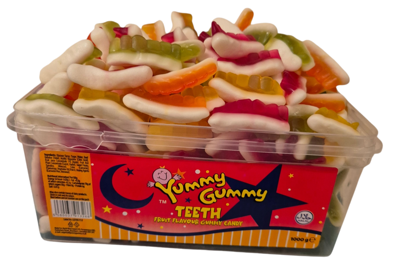Yummy Gummy Rainbow Teeth 1kg Tub. HALAL Gummy Sweets.
