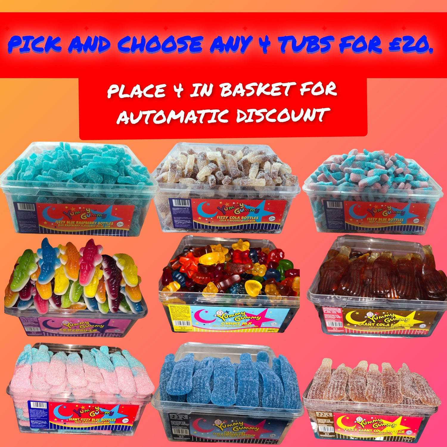 YUMMY GUMMY TUBS 4 FOR £20