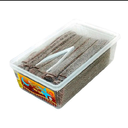 Yummy Gummy Fizzy Belts Tubs (120 Pieces). Suitable For Vegetarians. Halal. Cola Flavour.