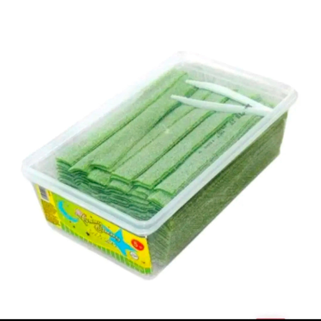 Yummy Gummy Fizzy Belts Tubs (120 Pieces). Suitable For Vegetarians. Halal. Apple Flavour.