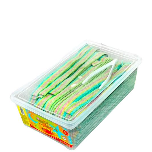 Yummy Gummy Fizzy Belts Tubs (120 Pieces). Suitable For Vegetarians. Halal. Strawberry Flavour.