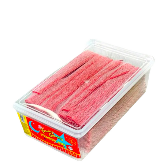 Yummy Gummy Fizzy Belts Tubs (120 Pieces). Suitable For Vegetarians. Halal. Strawberry Flavour.