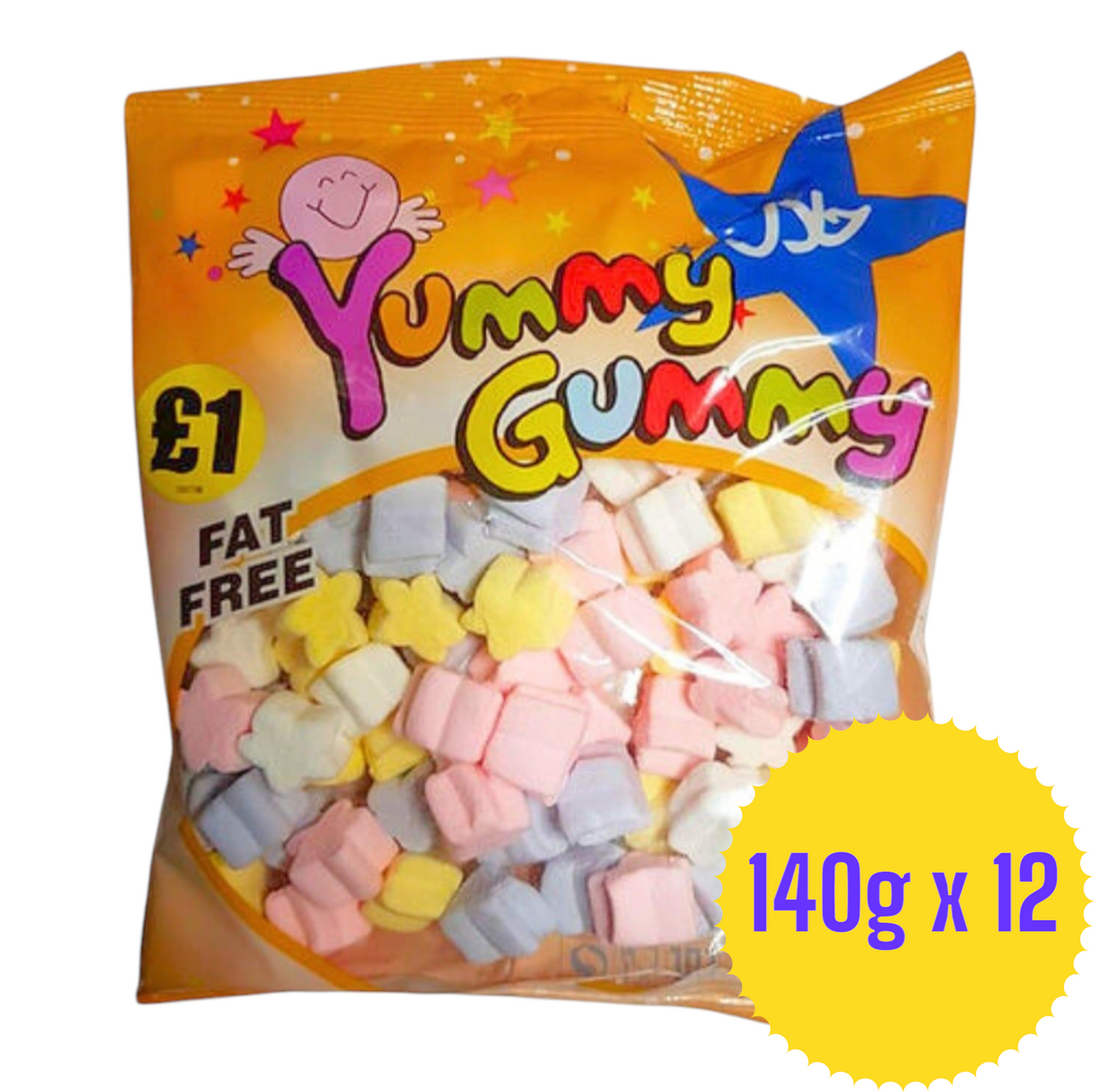 Yummy Gummy Star Marshmallows Full Box. 12 x 140g Bags. Bulk Buy  Halal.