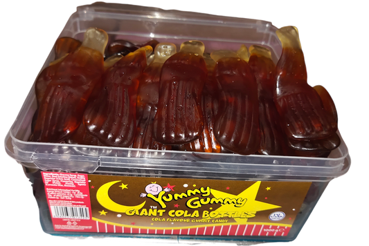 Yummy Gummy Giant Cola Bottles 1kg Tub. HALAL Gummy Sweets.