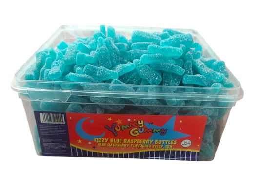 Yummy Gummy Fizzy Blue Raspberry 800g Tub. HALAL Gummy Sweets.