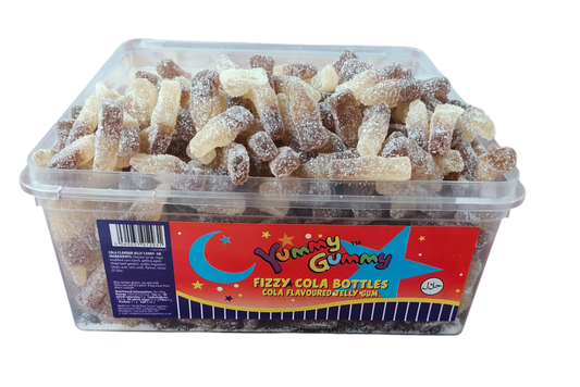 Yummy Gummy Fizzy Cola Bottles 1kg Tub. HALAL Gummy Sweets.
