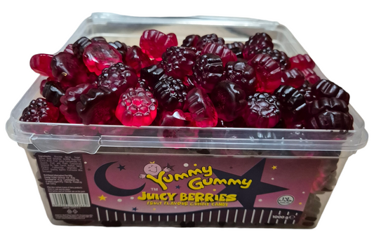Yummy Gummy Juicy Berries 1kg Tub. HALAL Gummy Sweets.