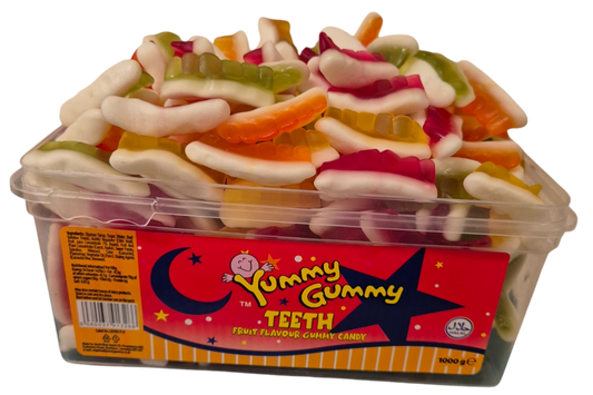 Yummy Gummy Rainbow Teeth 1kg Tub. HALAL Gummy Sweets.