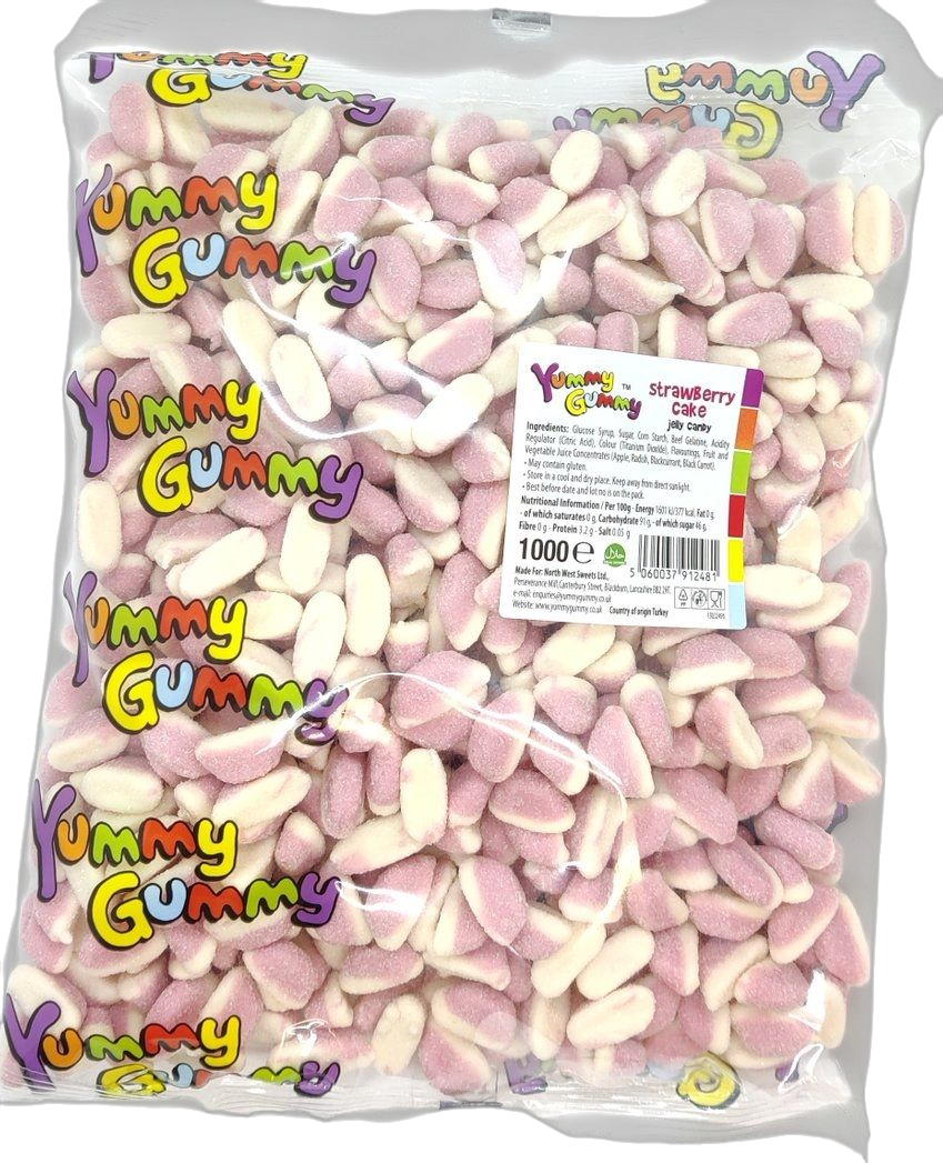 Yummy Gummy Fizzy Strawberry Cakes 1kg Bag. HALAL.