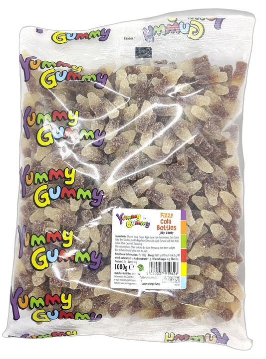Yummy Gummy Fizzy Cola Bottles 1kg Bag. HALAL