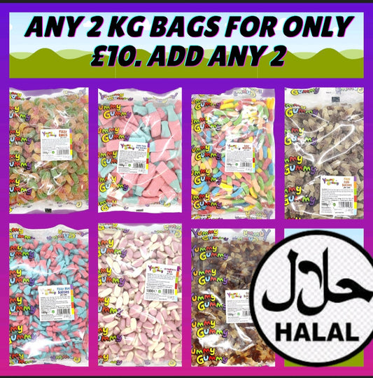 Yummy Gummy 1kg Bulk Bags 2 FOR £10. Halal Fizzy And Jelly Candy. Over 20+ Varieties To Choose From