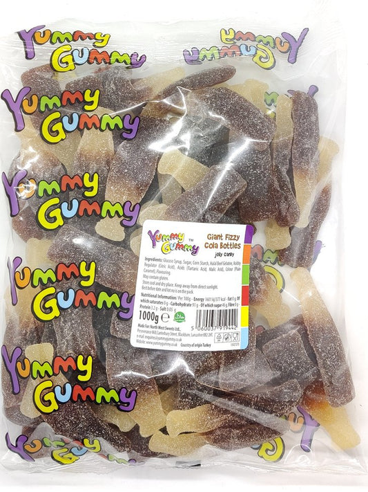 Yummy Gummy Giant Fizzy Cola Bottles 1kg Bag. HALAL.