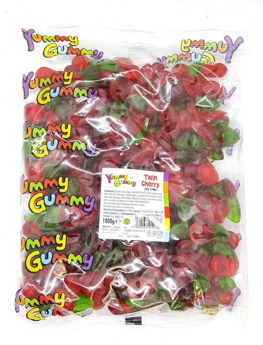 Yummy Gummy Twin Cherries 1kg Bag. HALAL.