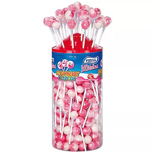 Vidal Strawberry & Cream Lollipops 150 Pieces. Gluten Free And Halal.