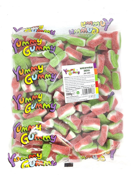 Yummy Gummy Fizzy Watermelon Slices 1kg Bag. HALAL.